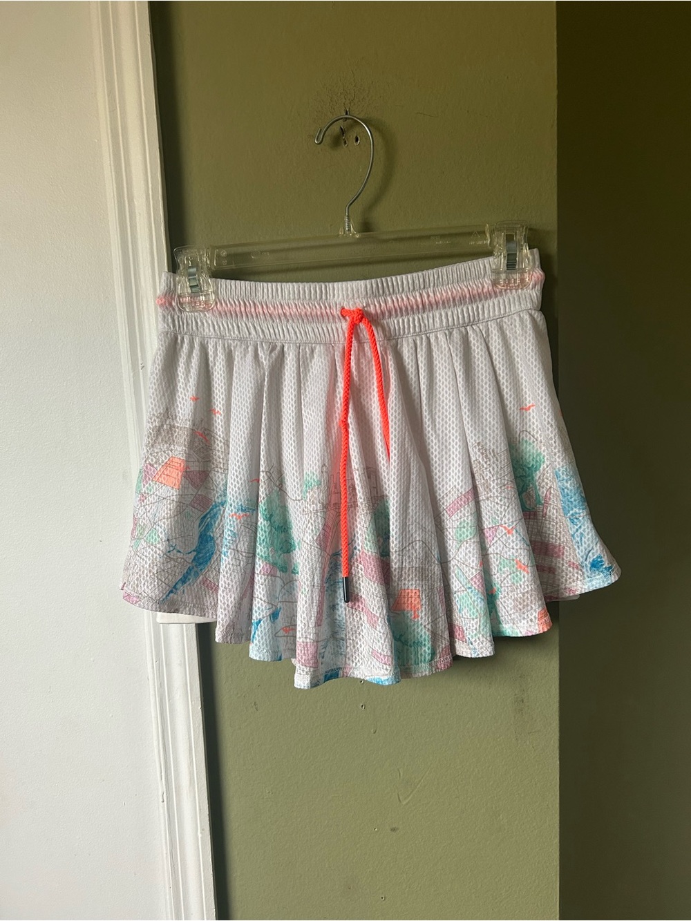 Lucky in Love White Mesh Skater Skort with Neon Coral Drawstring